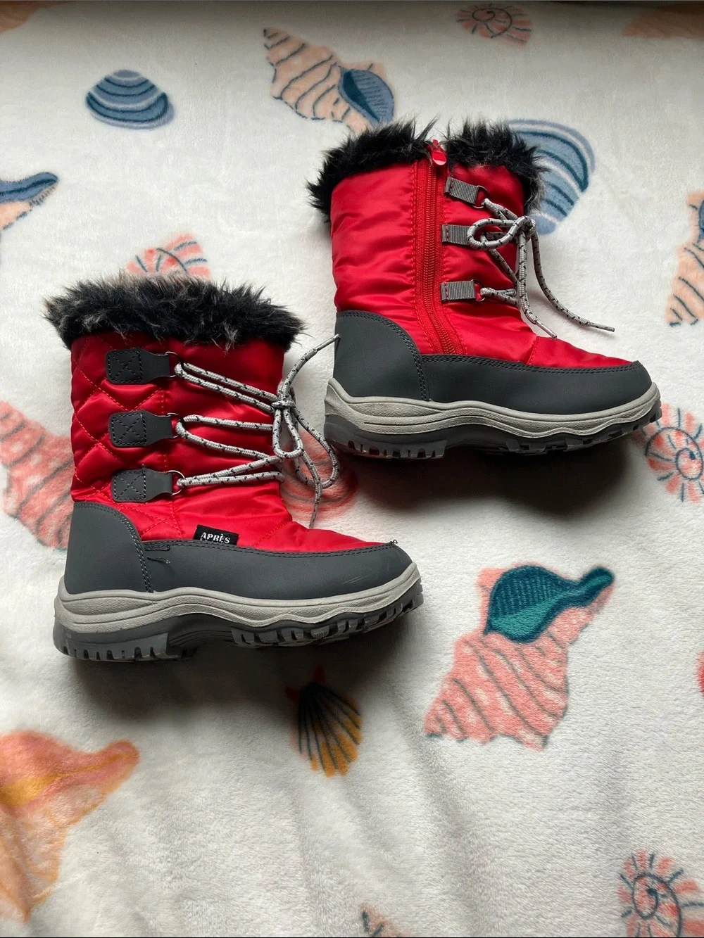 Kids Red Insulated Snow Boots with Faux Fur Trim